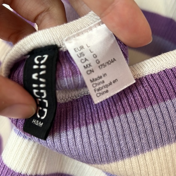 H&M Divided Women's Purple and Cream Stripped Ribbed Cropped Halter Top Large - Picture 5 of 5